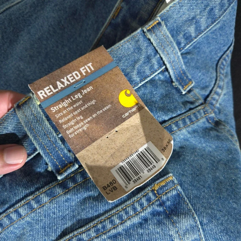 Carhartt B460 LVB Jeans Mens 38x32 Blue Relaxed Fit Straight Leg Workwear Denim